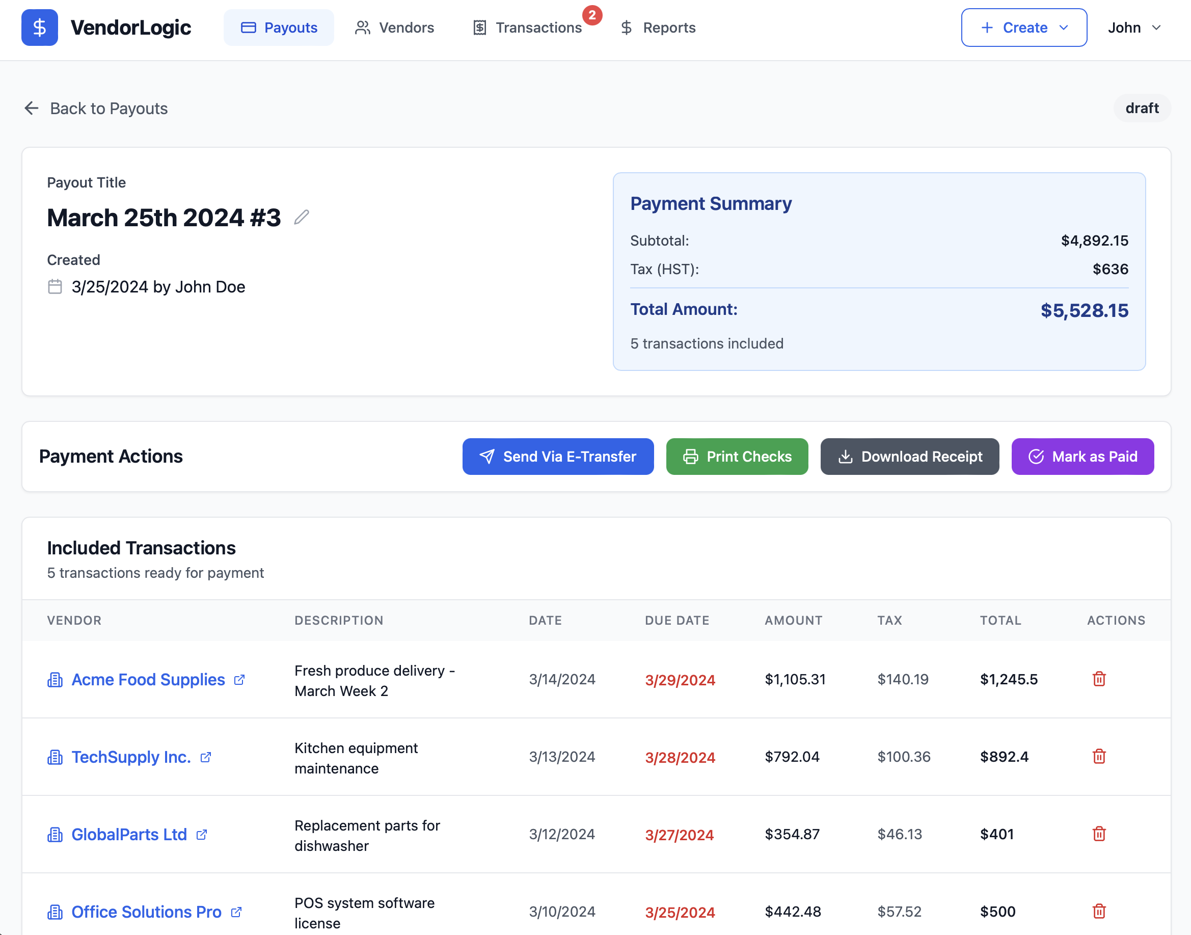 Payment Batching Interface